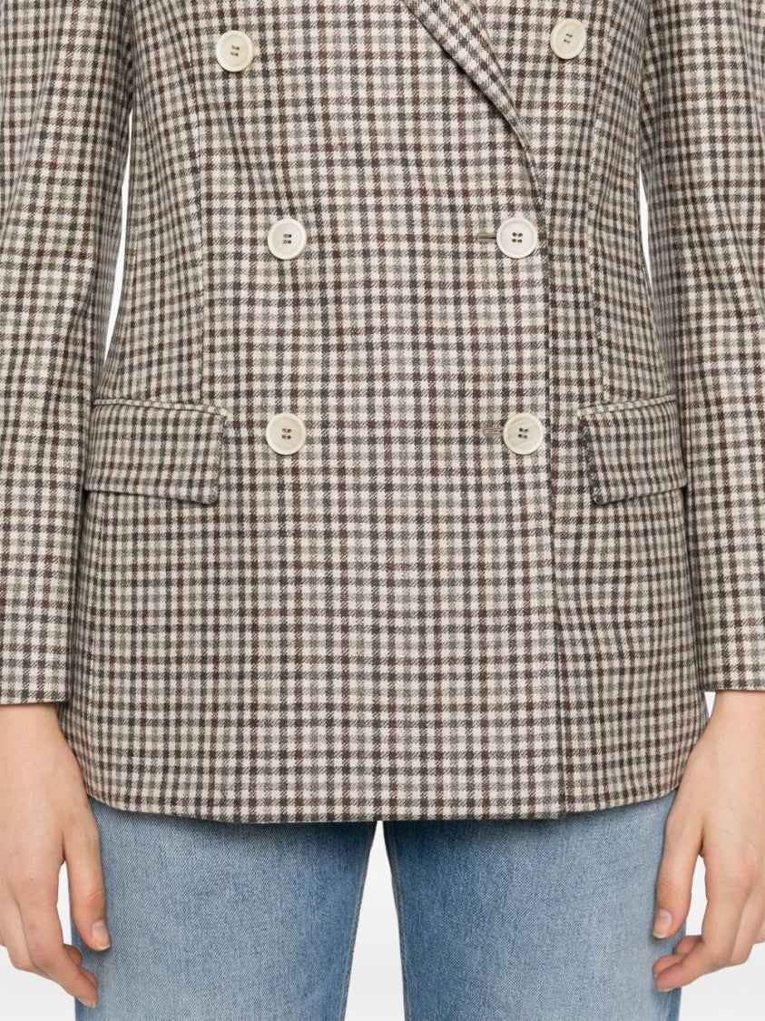 Brunello Cucinelli Beige Checkered Wool Blazer With Double-Breasted Front