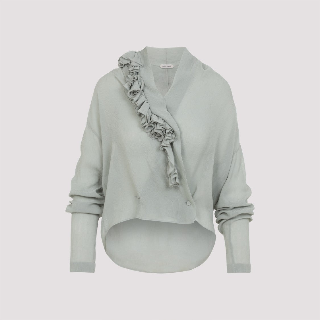 Alberta Ferretti Loose-Fitting Grey Shirt With Ruffled Trim