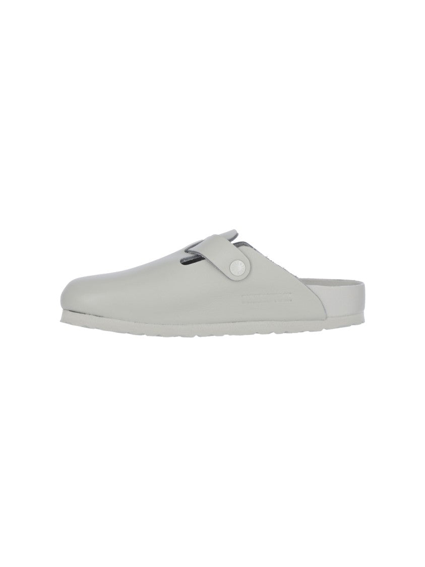 Birkenstock "Boston" Grey Leather Mules