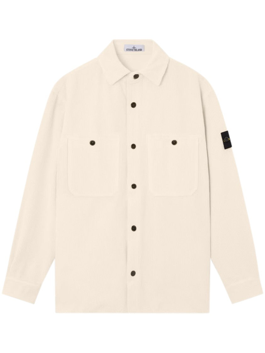 Stone Island Classic White Button-Down Shirt In Cotton