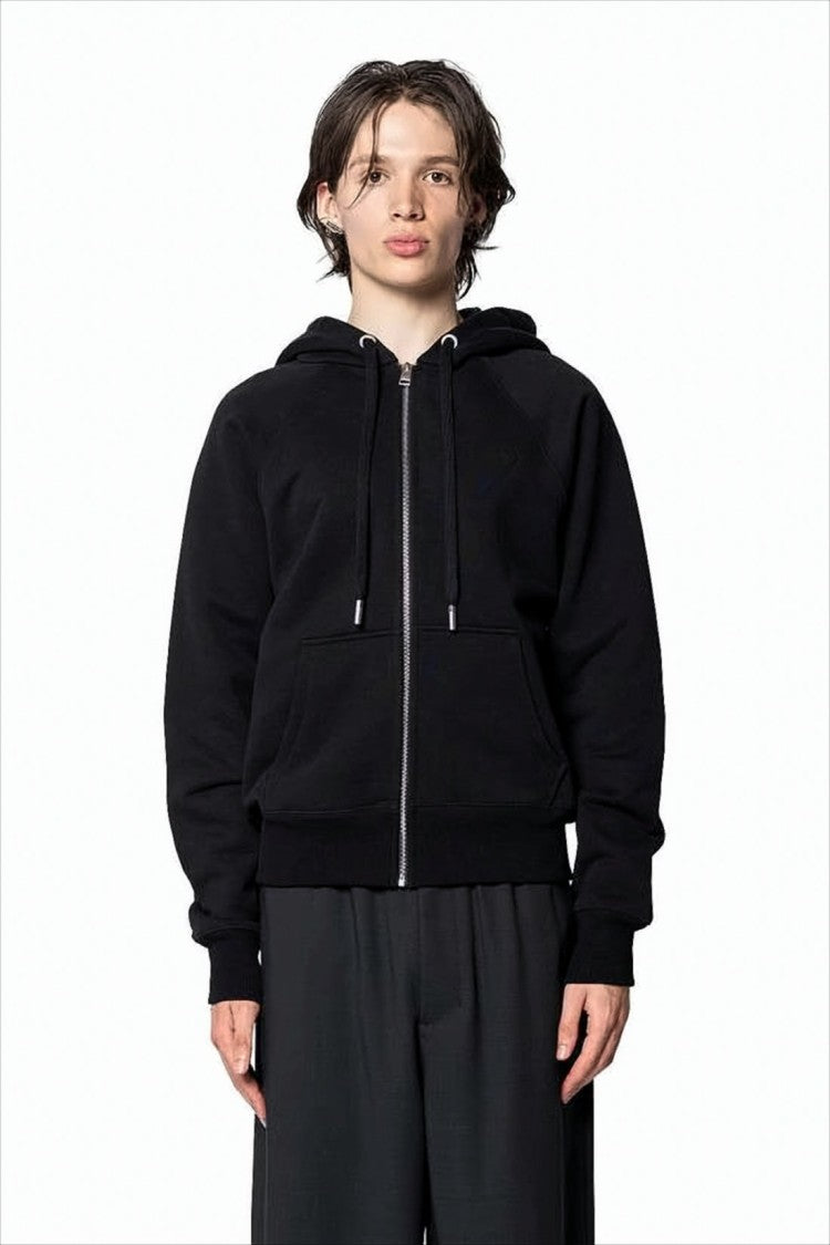 Ami Classic Black Zip-Up Hoodie With Drawstring Hood