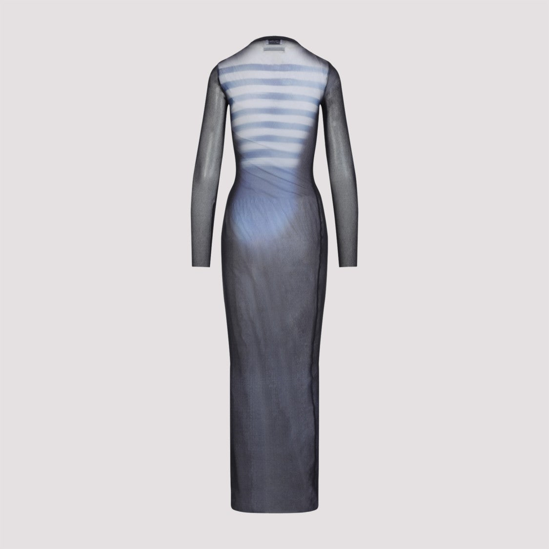 Jean Paul Gaultier Le Mâle Printed Blue Tulle Crewneck Maxi Dress