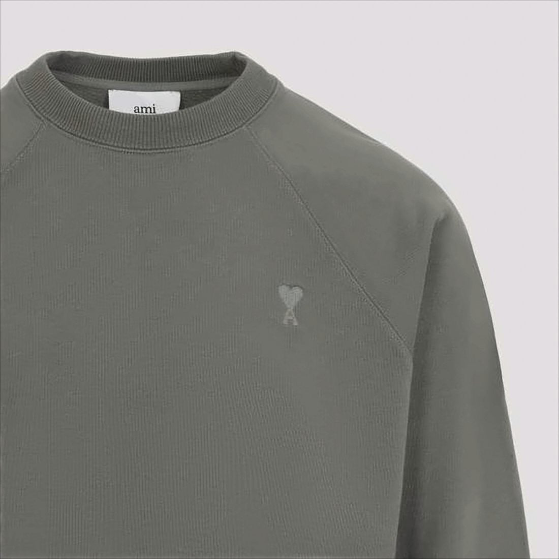 Ami Minimalist Grey Long-Sleeve Crewneck Sweatshirt With Embroidered Logo