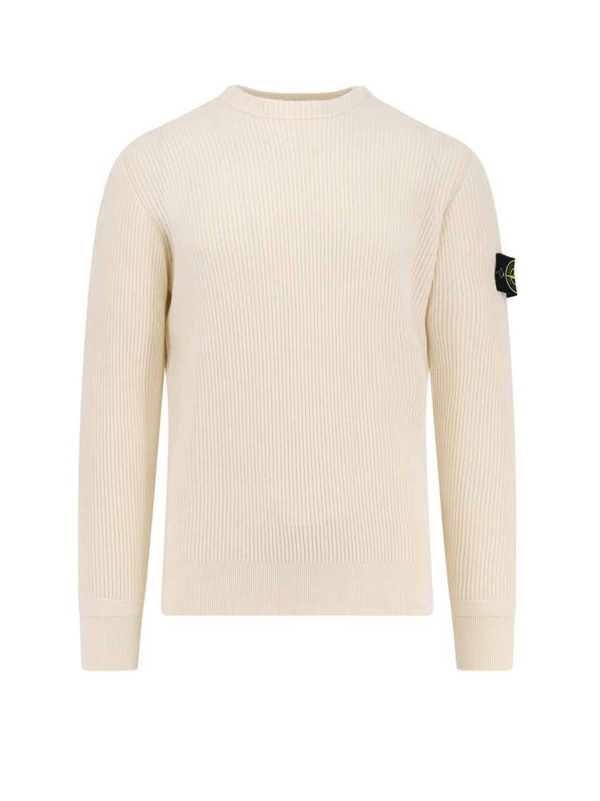 Stone Island Classic White Sweater In Virgin Wool