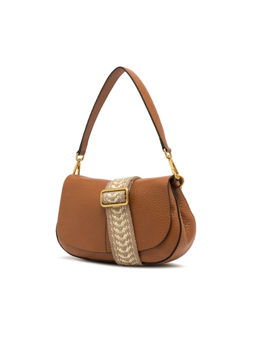 Gianni Chiarini Structured Brown Maxi-Grain Leather Helena Round Handbag