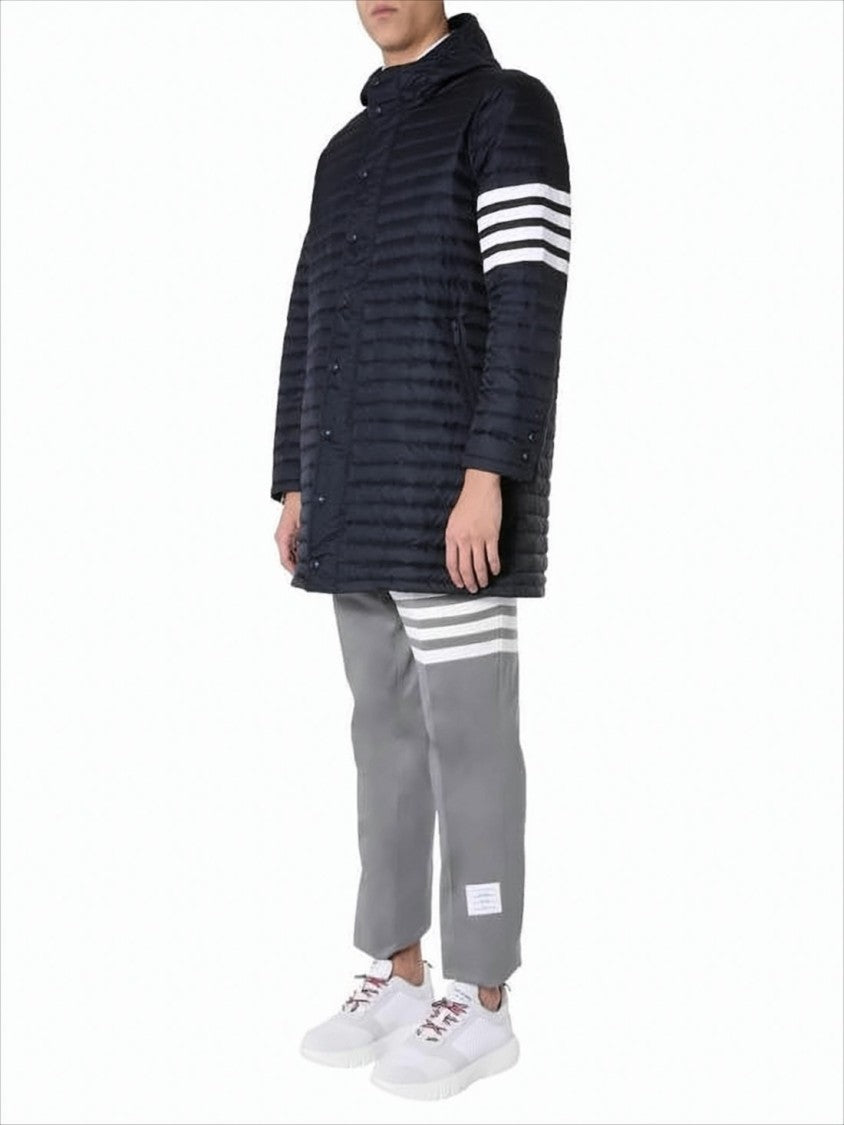 Thom Browne Quilted Black Jacket With Hood And Button Closure
