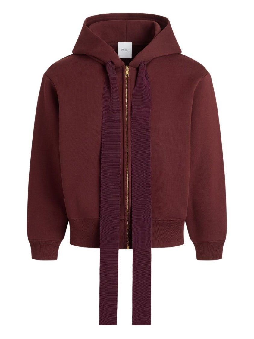 Patou Cropped Bordeaux Sweatshirt With Zip-Up Front