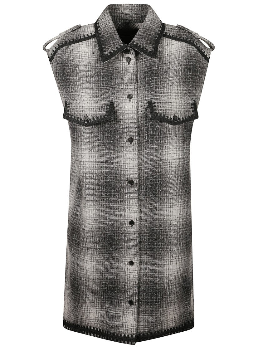 Golden Goose Sleeveless Shirt Dress Check Blend Wool