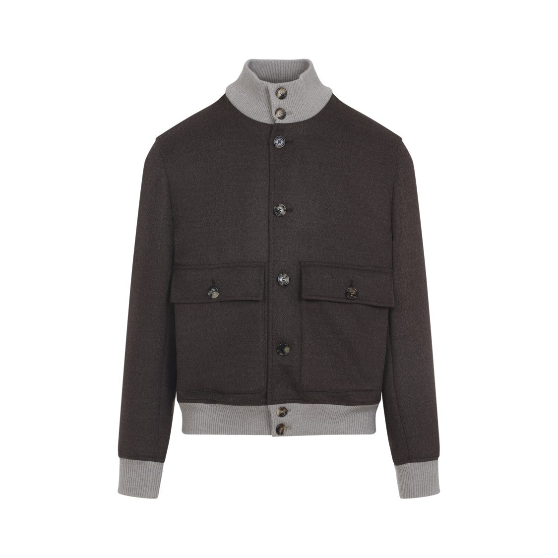 Brunello Cucinelli Dark Brown Wool Bomber Jacket