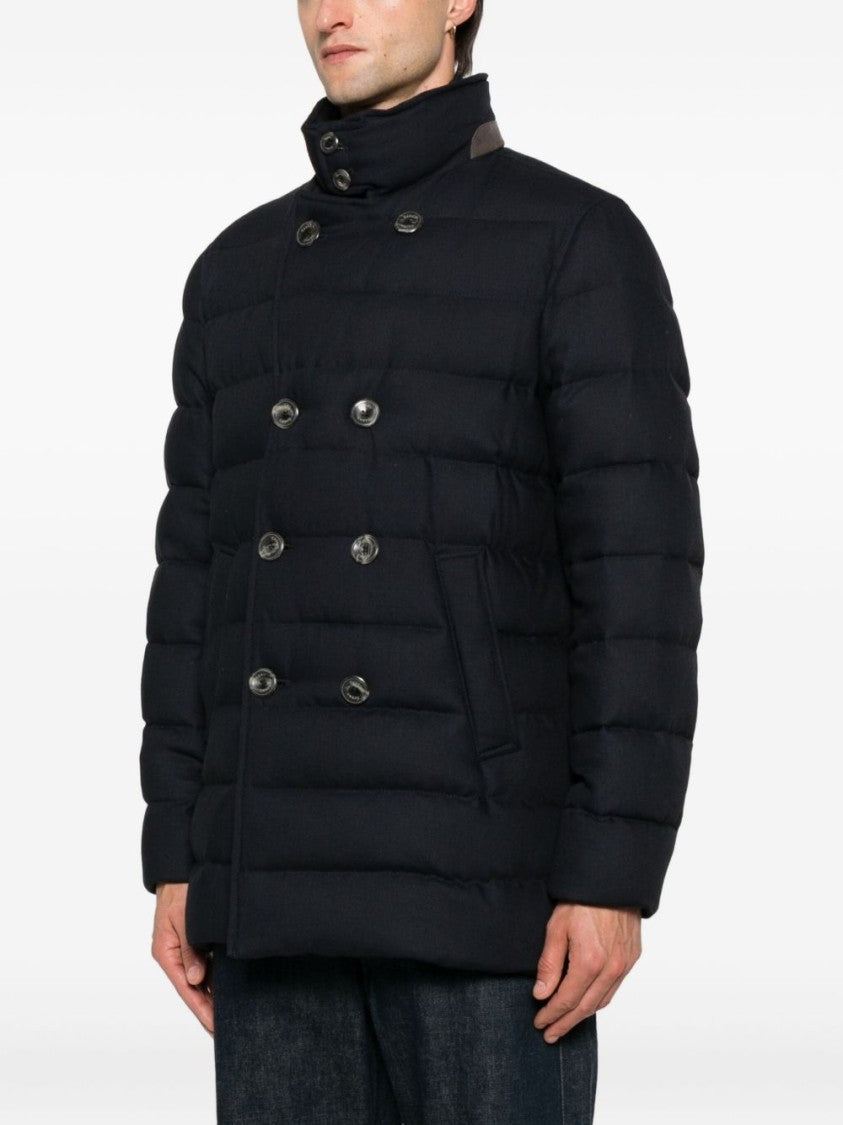 Herno Double-Breasted Blue Coat With Quilted Design