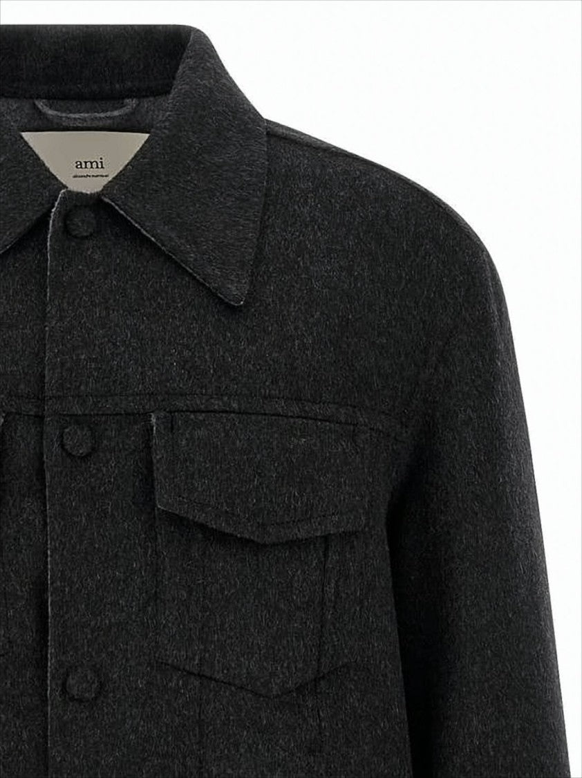 Ami Charcoal Wool Jacket With Structured Silhouette