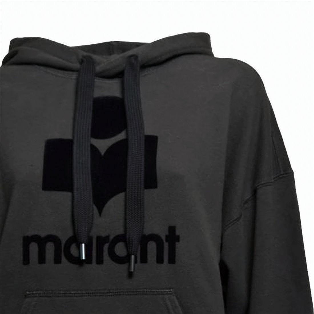 Isabel Marant Textured Logo Black Hoodie With Drawstring Hood