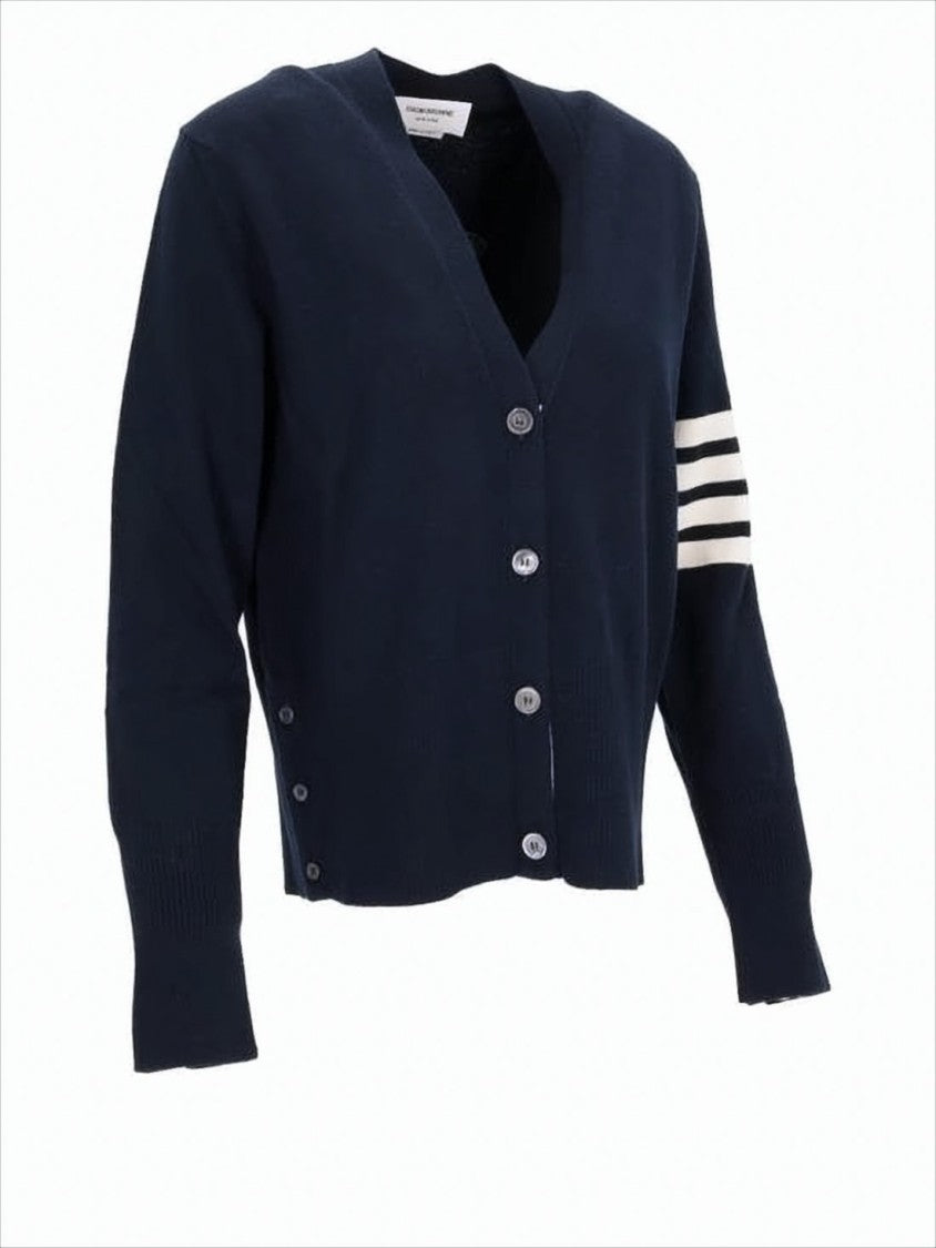 Thom Browne Wool Cardigan With Playful Gingerbread Features And Striped Sleeve