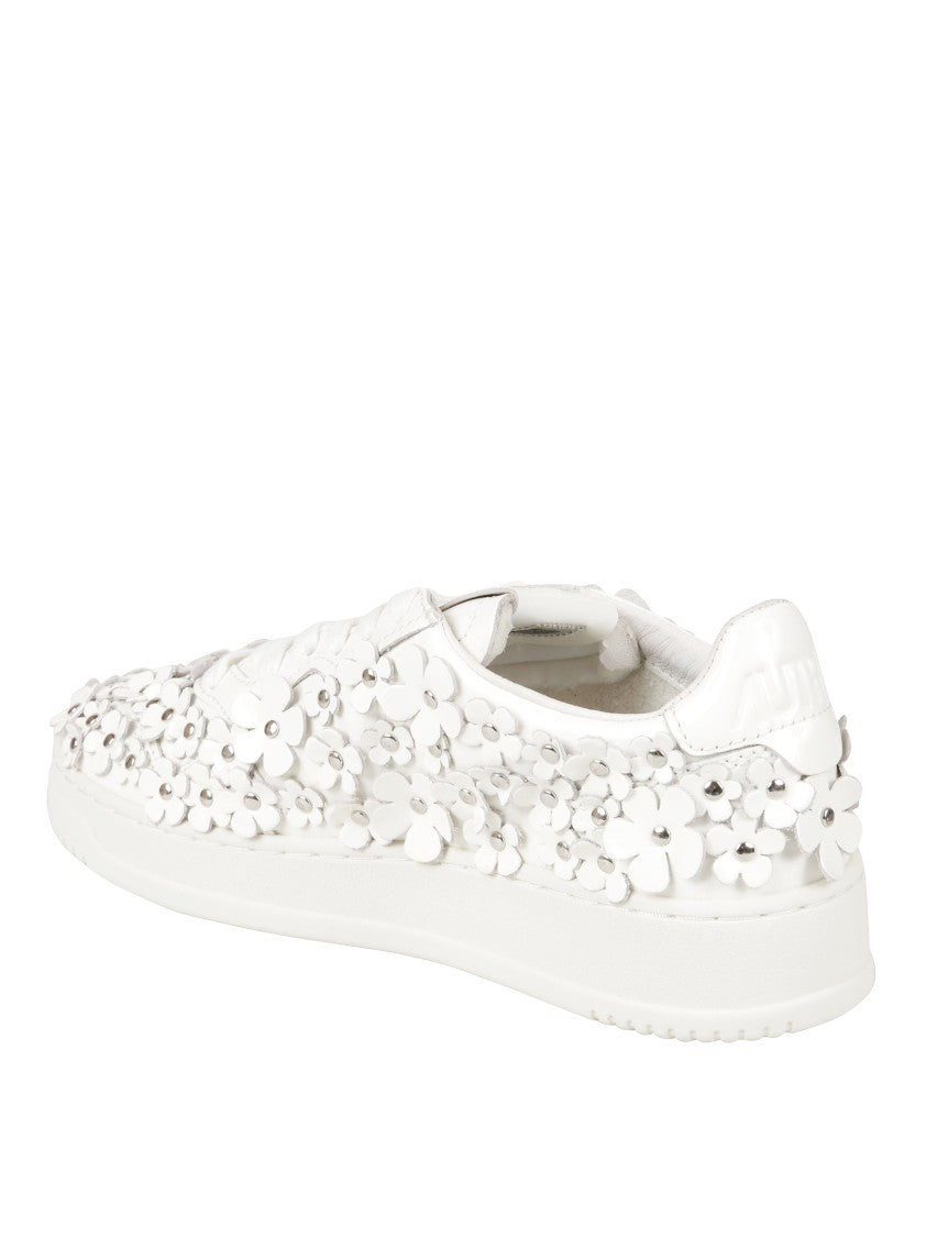 Autry Low-Top White Sneakers With Floral Embellishments