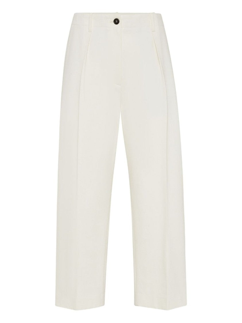 Brunello Cucinelli Wide-Leg Cropped Trousers With Front Pleats And Button Closure