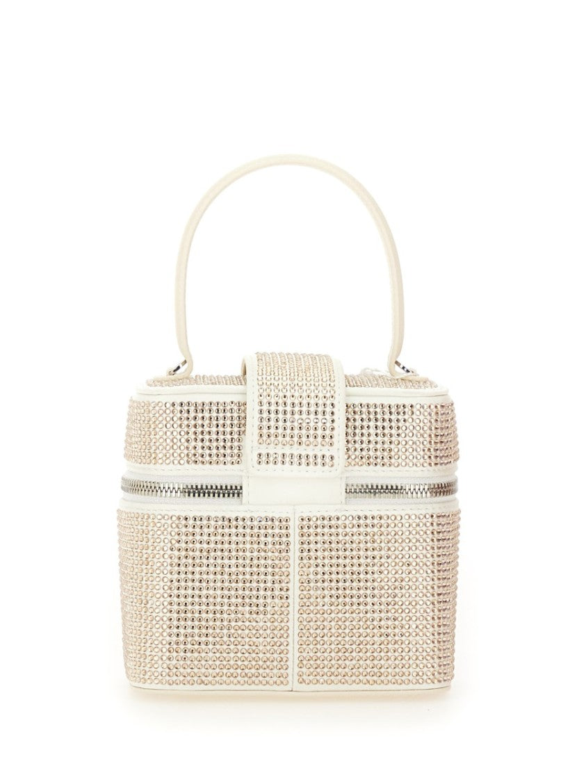 Self-Portrait Structured Satin Beauty Case With Rhinestone Embellishments