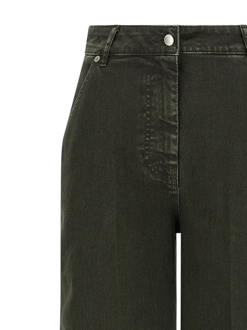 Nude High-Waisted Wide Leg Jeans With Stretched Pleat Detail