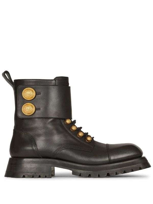 Balmain Ridged Leather Ankle Boots