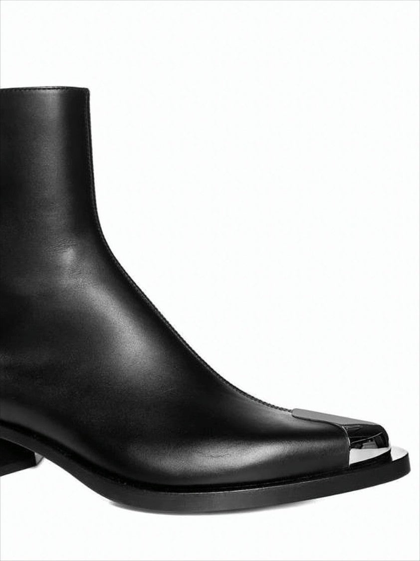 Alexander Mcqueen Minimalist Black Calf Leather Ankle Boots