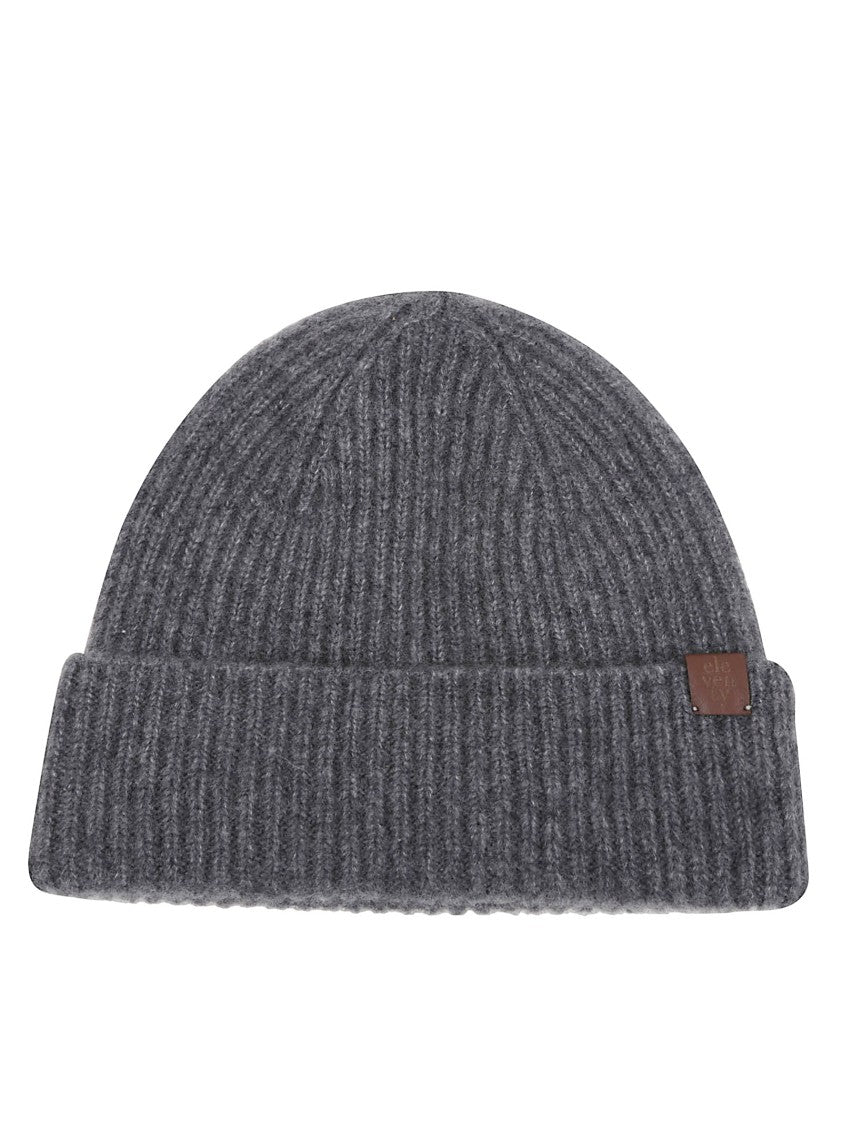 Eleventy Melange Knit Cashmere And Silk Hat With Embossed Patch