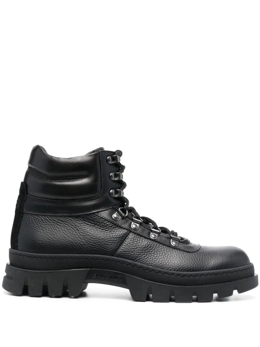 Baldinini Textured Leather Ankle Boots With Rugged Design And Padded Collar
