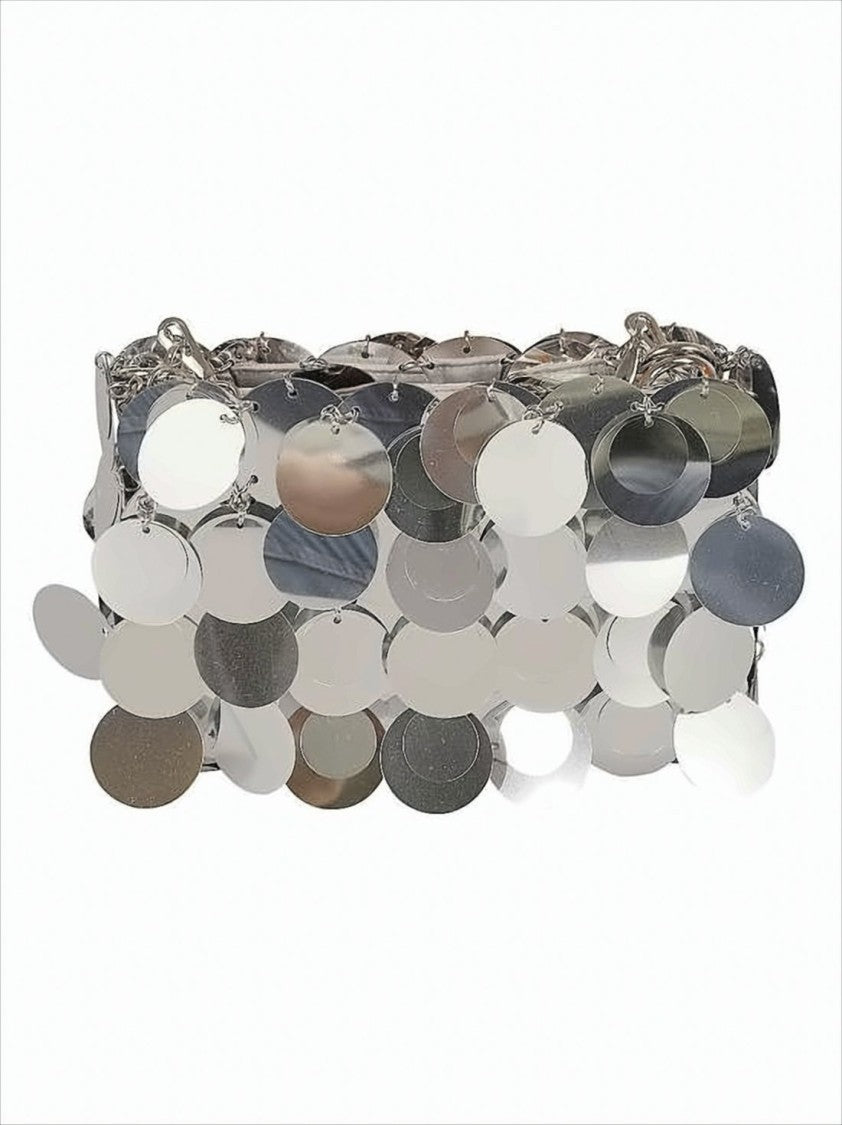 Paco Rabanne Futuristic Silver Disc Clutch With Chain Strap