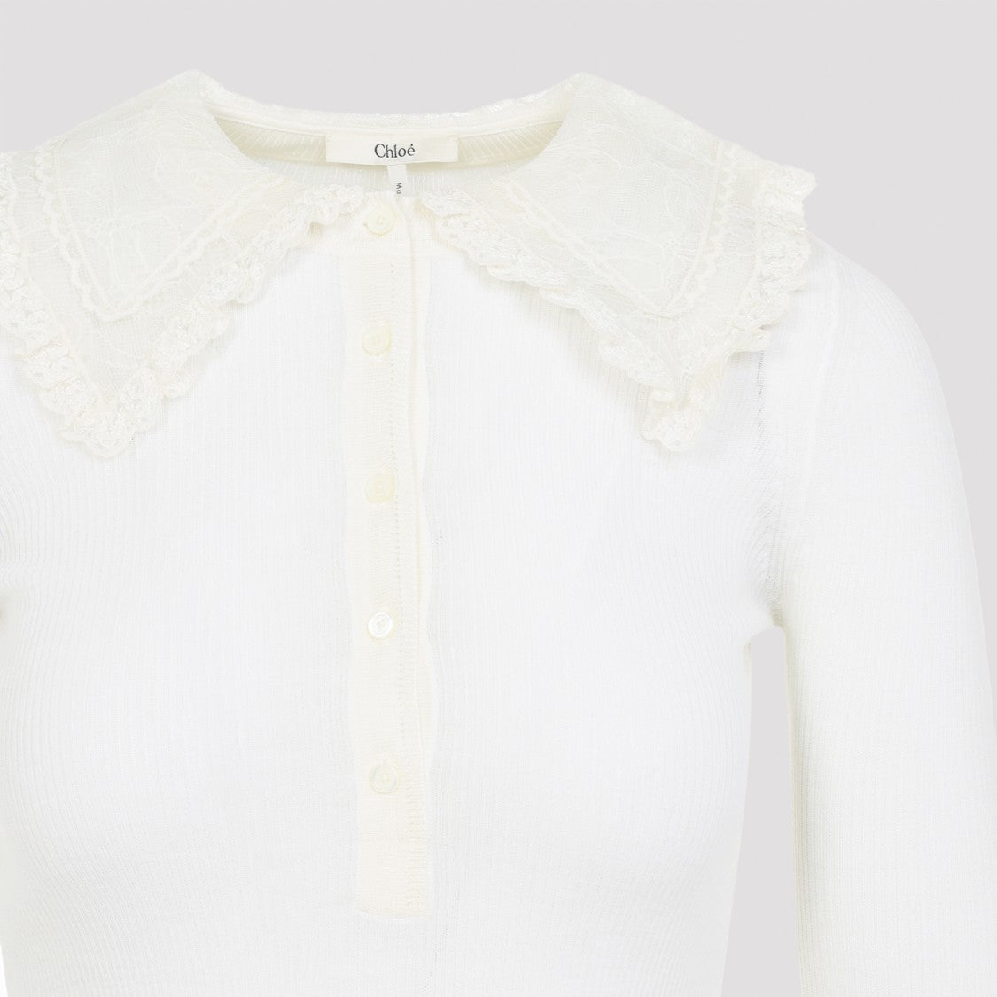 Chloé Fitted Wool Sweater With Lace Collar