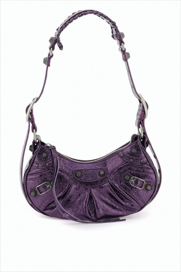Balenciaga Crescent Shoulder Bag In Glossy Lambskin Leather