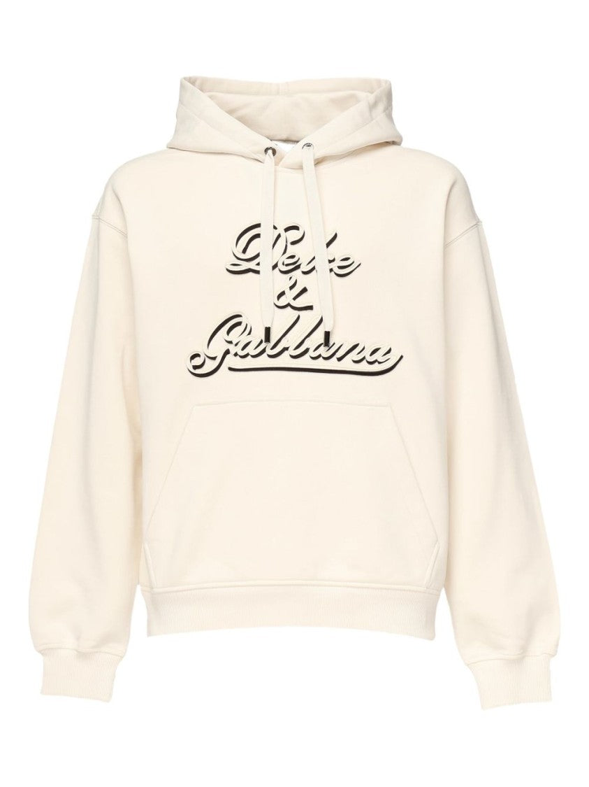 Dolce & Gabbana Almond Beige Pullover Sweatshirt With Drawstring Hood